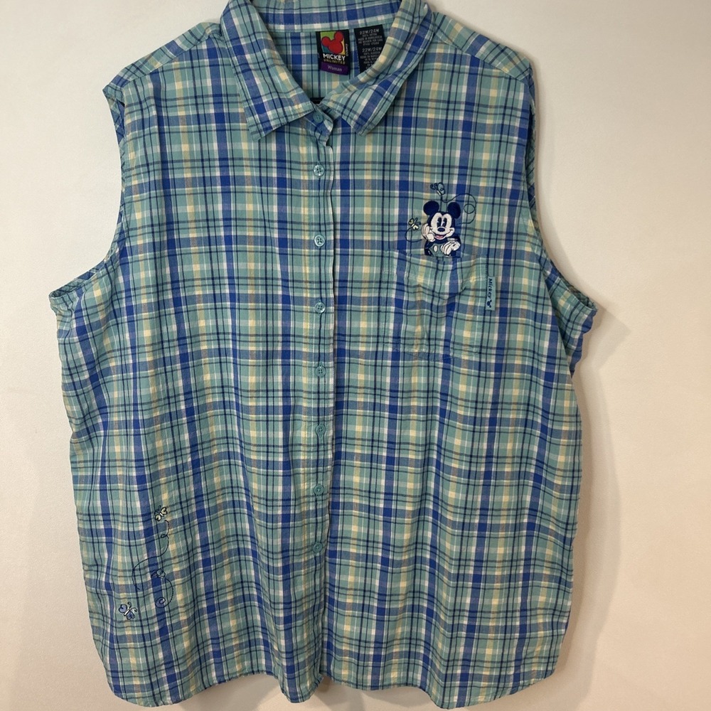 Mickey Unlimited Womens Shirt Size 22W/24W Blue Plaid Button Up Sleeveless Top